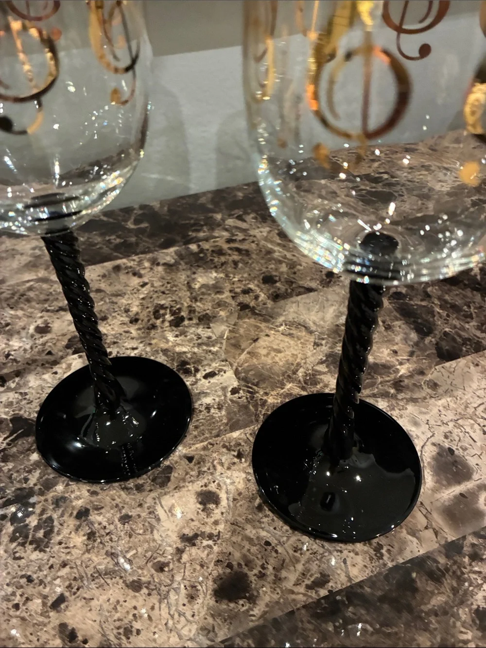 Albert Elovitz 14K Gold Note Wine Glasses with Black Twisted Stems (Set of 4)
